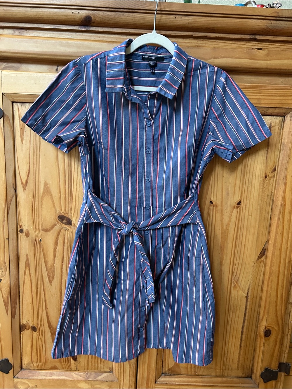 Maggy London Shirtdress Tie Waist Navy‎ Red White Nautical Mini Dress